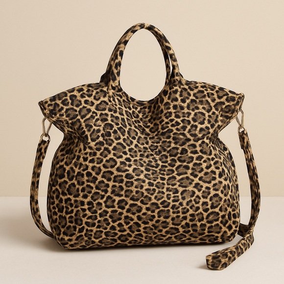 Leopard Print Hobo Tote - Picture 1 of 7